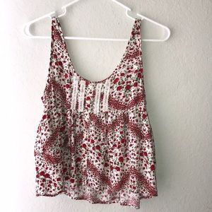 White blouse with red roses